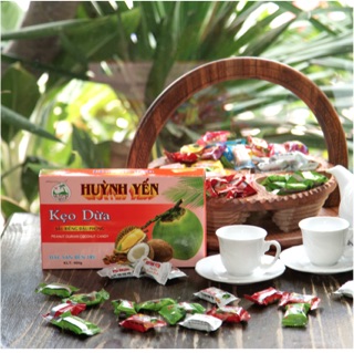 Kẹo dừa Huỳnh Yến ít ngọt Sầu riêng-Đậu phộng| Kẹo dừa thiên nhiên| Hộp 400g (1)