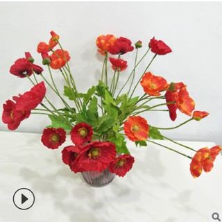 Hoa giả hoa lụa Hoa Kim Anh Hoa Anh Túc (Poppy) giả 3 bông 1 nụ 50cm loại 1 như thật