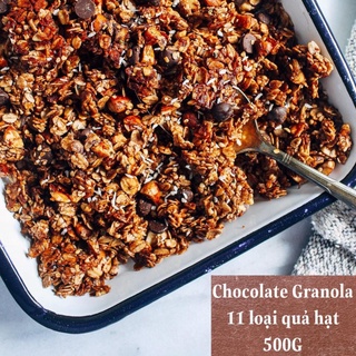 GRANOLA mix 11 loại hạt quả vị Chocolate ĂN KIÊNG, KHÔNG ĐƯỜNG- GRANOLA nướng mật ong rừng, GIẢM CÂN tự nhiên, 500g 5.0