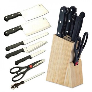 Bộ dao 7 món tiện dụng tặng kèm giá gỗ để dao - Bộ dao làm bếp