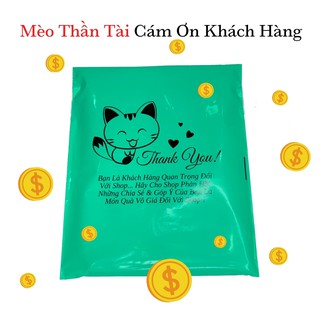 Túi Gói Hàng Màu Xanh Mint In Mèo Thần Tài & Cám Ơn Khách Hàng Size 20x30 TUIGOIHANGHL