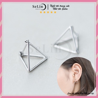 Khuyên tai bạc nữ 925 cá tính cao cấp hình tam giác khối SELIN JEWELRY - 0032