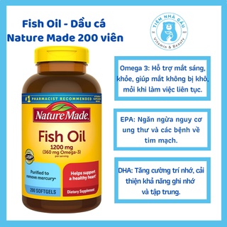 [DATE 2023, HÀNG MỸ] Dầu Cá bổ sung Omega 3 Nature Made Fish Oil 1200 mg 200 viên