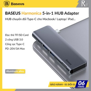 Bộ Hub Chuyển Đổi 5 trong 1 Baseus Harmonica Type C to USB 3.0, TF/SD Card Reader, Type C PD Adapter cho Macbook / iPad (1)