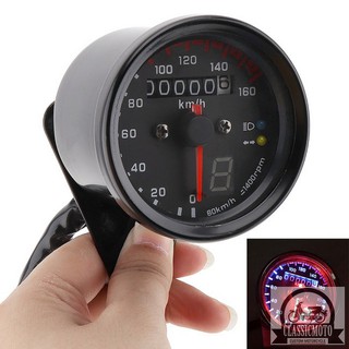 ĐỒNG HỒ XE MÁY - Đồng hồ độ đo km classic màu đen có kèm báo số và 2 đèn báo chức năng cơ bản