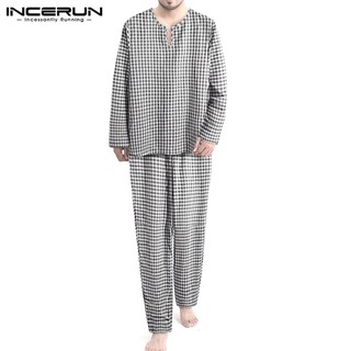 Bộ Đồ Ngủ Pijama INCERUN Dài Tay Cổ Kiểu Cho Cặp Đôi
