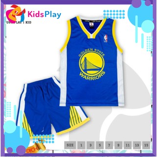 Quần áo bóng rổ trẻ em đồ bóng rổ trẻ em Warriors Xanh siêu dễ thương Vải mè cao cấp - Kids Play