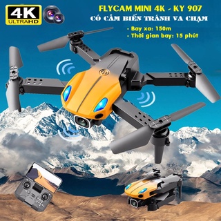 Flycam mini 4k Drone KY907 có cảm biến tránh va chạm, kết nối WIFI 2.4GHZ bay xa 150m