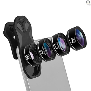 Bộ ống kính máy ảnh điện thoại 4 trong 1 180 Fisheye góc rộng 120x 2.0X kèm túi đựng bằng vải EVA