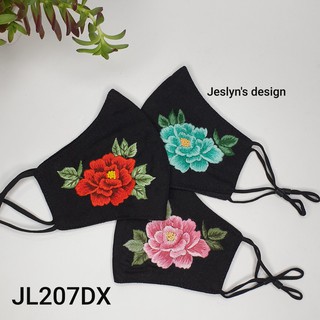 Khẩu trang thêu tay vải linen hình hoa Mẫu đơn JL207DX