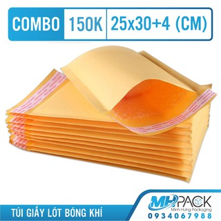 Túi gói hàng chống sốc [COMBO150K] 25x30+4cm 36 túi giấy màu vàng sẵn băng keo hàng dễ vỡ