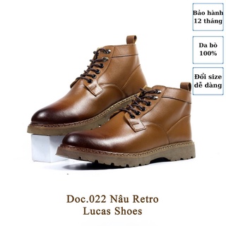 Giày da, giày nam da bò, giày Đốc Nam Doc.022 Nâu Retro , boots cổ lửng Lucas Shoes bảo hành 1 năm