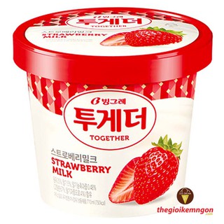 [Mã GROSALE2703 giảm 8% đơn 250K] Kem dâu sữa Together Strawberry Milk Binggrae Hàn Quốc 710ml