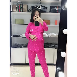 Bộ Đồ Bầu Quảng Châu ( bộ dài) Pink 2 In 1 Mặc Bầu Và Sau Sinh 2019