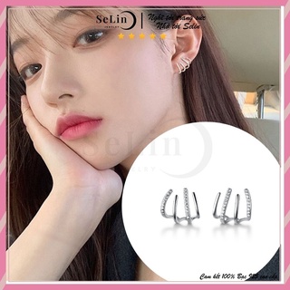 Khuyên tai nữ bạc 925 cá tính đính đá cao cấp dáng ôm kiểu cách Hàn Quốc SELIN JEWELRY - 0040
